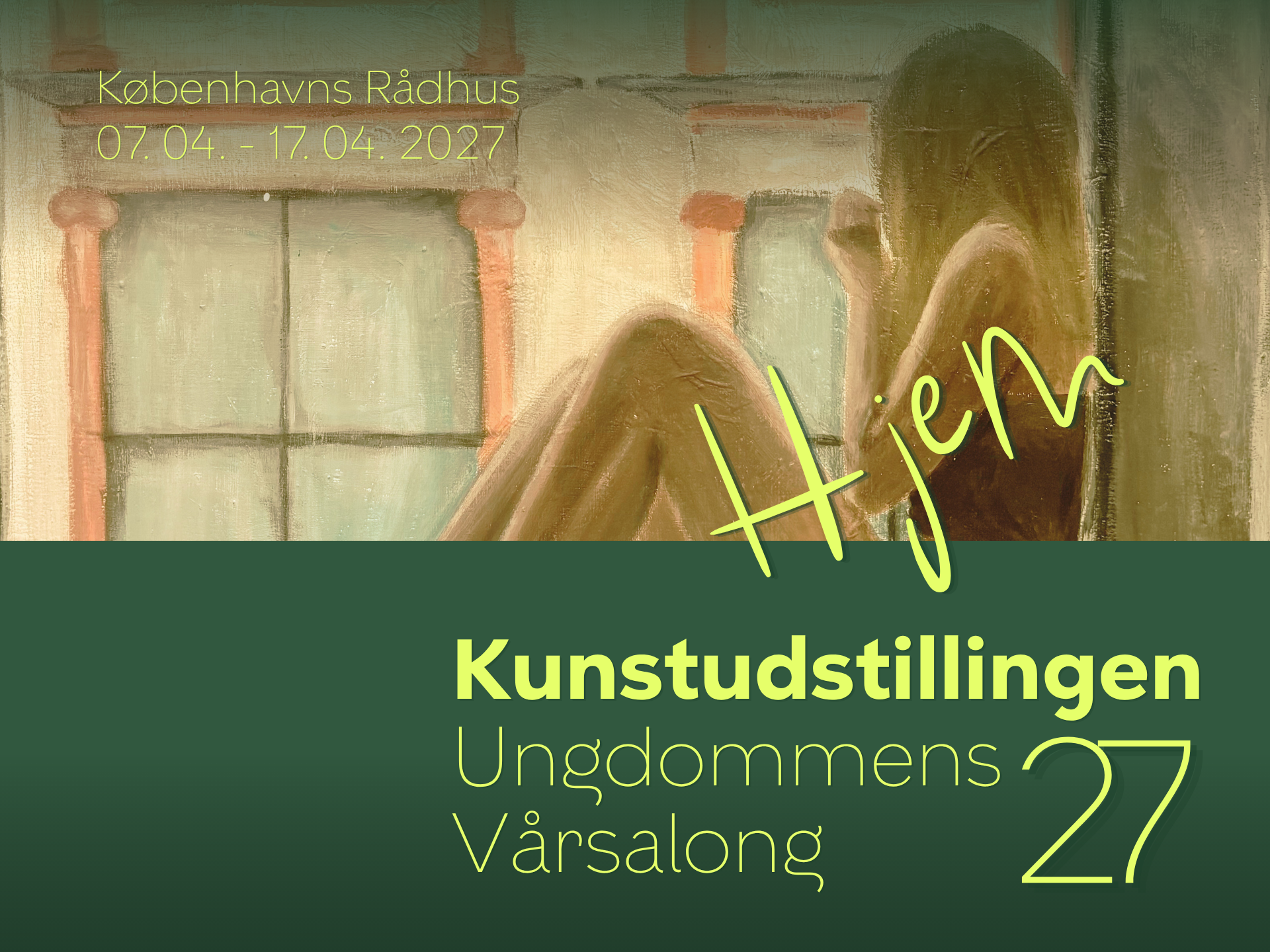 Banner for Ungdommens Vårsalong 2027. Maleri af pige i vindueskarm
